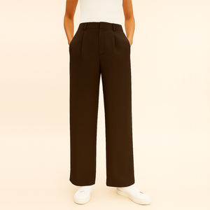 Pantalons droits décontractés d'été <span class=keywords><strong>en</strong></span> gros, OEM, personnalisés, avec crochet et barre, pantalon <span class=keywords><strong>en</strong></span> <span class=keywords><strong>lin</strong></span> plissé décontracté pour femmes - Product Image 2