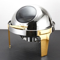 Calentador de Alimentos Redondo de Acero Inoxidable para Buffet, con Tapa Enrollable, de 6.0L, Dorado y Plateado