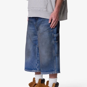 Pantalones Cortos de Mezclilla para Hombre Estilo Carpenter Vintage Lavado 2026 Novedad Oversize de Pierna Ancha hasta la Rodilla Streetwear - Product Image 2