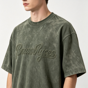 Camiseta Oversize de Algodón 100% para Hombre con Logo Bordado, Lavado Ácido, Estilo Urbano Personalizado, Hombro Caído, Peso Pesado, Vintage - Product Image 4
