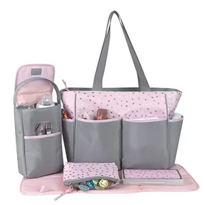 便携式5 pcs尿布袋孕妇尿布妈咪包带换衣垫旅行婴儿尿布背包