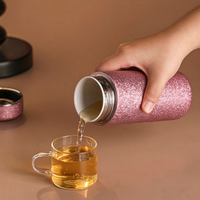 Botol Vakum Mini 220ML dengan Lapisan Dalam Keramik Tekstur Titanium, Tumbler Teh Portabel Anti Bocor untuk Perjalanan Kantor Saku