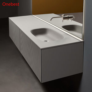 Meuble-lavabo de salle de bain en marbre blanc avec lavabo, meuble de salle de bain d'hôtel d'occasion - Product Image 5