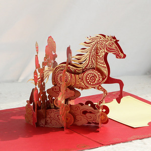 Tarjetas de Felicitación de Aniversario Hechas a Mano en 3D, Estilo Moderno, Año del Caballo Rojo 2026, Artesanía en Papel, Barnizado Mate - Product Image 3