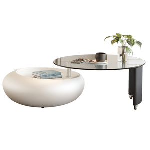 Bàn trà kiểu Kem xoay căn hộ nhỏ phòng khách Thiết kế nhẹ sang trọng cao cấp bàn trà thủy tinh tròn - Product Image 3