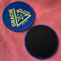 Insigne tissé damassé à bordure surverrouillée avec support à crochet amovible, patch tissé pour vêtements à boucle à crochet uniforme réutilisable