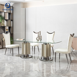 Turco spagnolo elegante sala da pranzo mobili in vetro villa di buona qualità 2m pieno vetro tavolo da pranzo per banchetti e sedia - Product Image 3