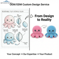 Peluche pieuvre réversible personnalisée, jouet en peluche double face à double expression d'humeur, porte-clés et coussin pour cadeaux d'enfants, fournisseur d'usine OEM ODM