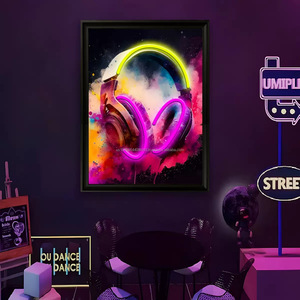 Headphones LED picture frame neon indoor hanging <b>wall</b> decoration luminous hanging painting USB powered <b>dimmable</b> ambient <b>light</b> 5V - Product Image 5