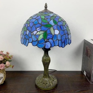 LongHuiJing European Handmade Lamp Stained Glass Classical 12Inch Blue Wisteria Style Tiffany Retro Home Table Lamps - Product Image 3