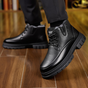 Bottes d'hiver pour hommes, bottines en cuir véritable, bout rond, doublure en fourrure, semelle extérieure en caoutchouc antidérapante, semelle intermédiaire en EVA, chaudes - Product Image 4