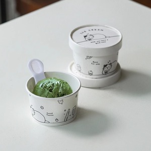Gobelets jetables recyclables personnalisés <span class=keywords><strong>Gobelet</strong></span> en papier pour crème glacée avec cuillère en bois Couvercles écologiques - Product Image 3