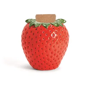 Jars Manufacturers New Factory 3D Hand Painted Made Custom Fruit Strawberry Shaped Ceramic Jar
