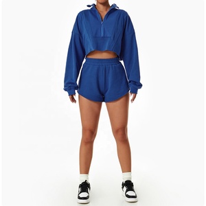 Sweat-shirt à capuche sportswear surdimensionné personnalisé pour femme, demi-zip, motif lettres brodées, long, vente en gros - Product Image 3