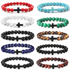 สร้อยข้อมือหินธรรมชาติประดับด้วยลูกปัด หินฮาวไลท์สีขาว มาลาไคต์ อาเกตสีดำ ลาพิส ลาซูลี รูปทรงกากบาท - Product Image 4