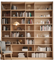 Étagère ouverte multifonctionnelle minimaliste en chêne avec rangement, sièges rembourrés sur mesure et niche pour animaux – Idéale pour le bureau à domicile