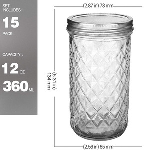 Kim cương-khuôn Mẫu 12-ounce thủy tinh trong suốt <span class=keywords><strong>Mason</strong></span> Jar hình dạng phẳng vít cap mứt Jar khối lượng 8oz 100ml 120ml 250ml 300ml 500ml - Product Image 4