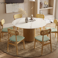 Japandi pierre frittée dessus en marbre cercle en bois maison cuisine à manger 8 10 places bois petite table à manger ronde pour 6