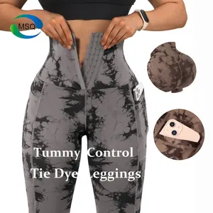 Custom Logo Gym Wear Workout Bodyshape Plus Size Yoga Pants Women High Waist Trainer Tummy Control Tie Dye Leggings with Pockets