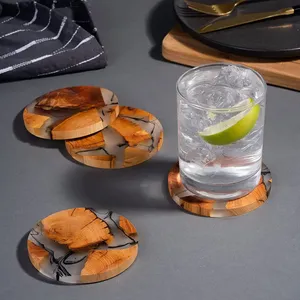 Best Quality Round Shape Wood Resin Coaster Tea Set Accessories Household Solid Wood Resin Coaster for Home Available for Sale - Product Image 3