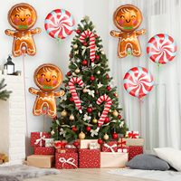 Ensemble de ballons en aluminium Bonhomme en pain d'épices, ballons sucettes canne à sucre pour décorations de fond de maison pour fêtes de Noël et de fin d'année