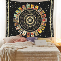 Tapisserie murale en polyester avec motif de tarot noir étoilé et zodiaque, décoration murale, impression HD, résistante à la décoloration, vente en gros