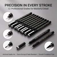 Lot de 12 stylos micro-ligne fine, encre pigmentée archivistique imperméable, pour le dessin, le manga, l'art technique et l'écriture