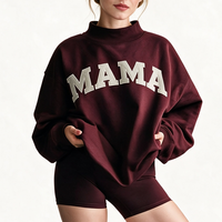 Haut tricoté vintage d'hiver pour femme à col montant avec broderie 3D et badge à sequins - Style streetwear hip-hop décontracté