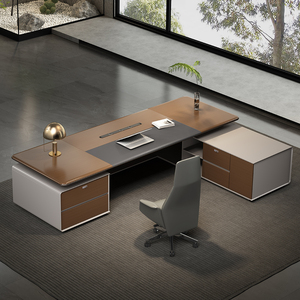 Escritorio de oficina ejecutivo de madera de melamina de lujo moderno de gama alta para CEO Boss extensible y ensamblable con características de almacenamiento - Product Image 3