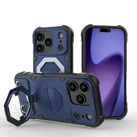 Coque de téléphone robuste en métal magnétique avec support pour iPhone 17 Air 16 15 14 Plus 13 Pro Max, anti-chute avec cordon, coque arrière