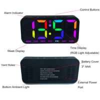 Modernes Neues Design LED RGB Multifunktionaler Digitaler Schreibtisch-Wecker Kalender 13 Farbwechsel Ambiente-Beleuchtung für Schüler und Kinder