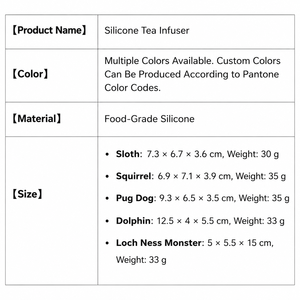 Novità Infusore da Tè in Silicone a Forma di Bradipo, Scoiattolo, Pug, Delfino, <span class=keywords><strong>Nessie</strong></span> - Simpatico Filtro per Tè e Accessorio per Tazza da Cucina - Product Image 5