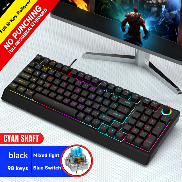 Factory Wholesale K98 Three-mode PS/2 USB Mechanical Keyboard Hot-swappable RGB Light Desktop E-sports Game Office Wholesale