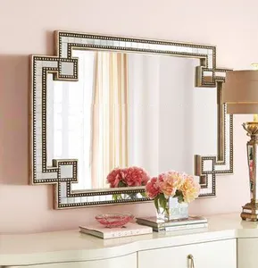 Wooden Beads Venetian Lamp Wall Mirrors Gold Frame For Home Decoration