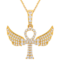 Collier Pendentif Croix Ankh Aile en Argent Sterling 925 Moissanite Plaqué Or et Rhodium 18 Pouces pour Bijoux Hip Hop en Dropshipping