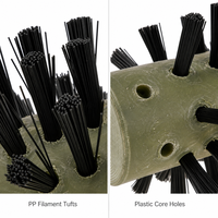 Brosse de nettoyage industrielle DIY à rouleau, en acier et poils PP, 15 mm, spirale, cylindre, noyau en plastique, pour panneaux, dépoussiérage, taille personnalisée, OEM