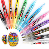 12 pièces/ensemble stylo de peinture acrylique à base d'eau multicolore non toxique prix d'usine marqueur de peinture acrylique à double pointe pour la peinture