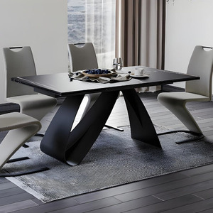 Hiện đại 10 chỗ ngồi nối dài gốm hàng đầu hình bầu dục phòng ăn bàn ghế đặt không gian tiết kiệm kim loại đồ nội thất cho khách sạn nhà bán buôn - Product Image 3