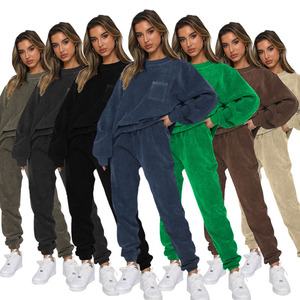 Damen Sweatshirt 2-teilig <span class=keywords><strong>Outfits</strong></span> Jogging-Set Freizeitstil Cordel-Sweatpants individuelles Logo Pelz-Pompon Fitness-Sets - Product Image 6