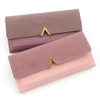 Dompet Panjang Tipis Wanita Warna Solid Dompet Koin Gesper Bentuk V Tempat Kartu Dompet Uang Sac Tendance 2024 Carteras Para Mujer