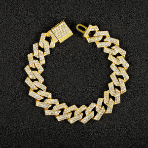 Explosion 15MM Losange Bracelet Plein Diamant Flip Boucle Hip-Hop Hommes Collier Or et <span class=keywords><strong>Argent</strong></span> Chaîne Cubaine - Product Image 3