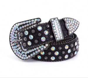 Ceinture en cuir PU de cowboy décontractée en gros directe d'usine Ceinture élégante en alliage d'acier occidental réglable avec strass et longueur personnalisée - Product Image 5