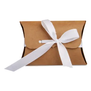 New Matt Brown Kraft Paper Packaging Small Paper Pillow Box With Ribbon