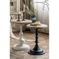 Meuble de salon scandinave Table d'angle ronde Antique Table basse en bois naturel avec Base en fer noir