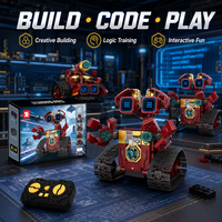 Robot de Juguete con Control Remoto 5 en 1 con Pantalla Digital y Virutas de Acero, Bloques de Construcción para Codificación, Juguete Educativo STEM para la Escuela