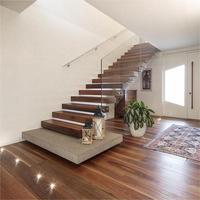 Escalier flottant au design moderne de luxe, avec éclairage LED à détecteur de mouvement, marches en verre sans cadre, marches en bois massif, matériaux en métal, Canada/USA
