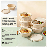 Boîte à bento jetable en amidon de maïs, biodégradable, étanche, 900 ml, pour restaurant
