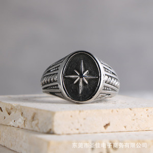 Retro Star Pattern <b>Titanium</b> Steel <b>Ring</b> For Men Fashion Jewelry SA1087 - Product Image 3