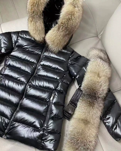 Chaqueta corta de plumón para mujer, versión premium, con cuello de piel de zorro, cinturón que estiliza la cintura, gruesa y cálida - Product Image 2