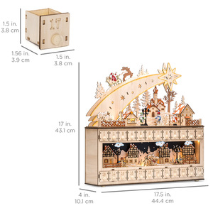 Tradizionale stella cadente villaggio innevato con 24 cassetti e luci Led in legno calendario conto alla rovescia per la decorazione di festa - Product Image 5